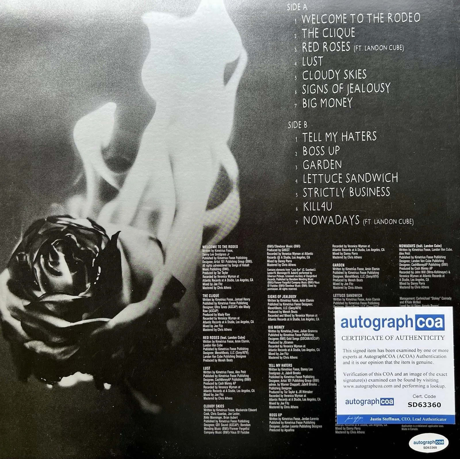 LIL SKIES SIGNED “LIFE OF A DARK ROSE” VINYL & RECORD ALBUM - ACOA COA + PROOF, изображение 4
