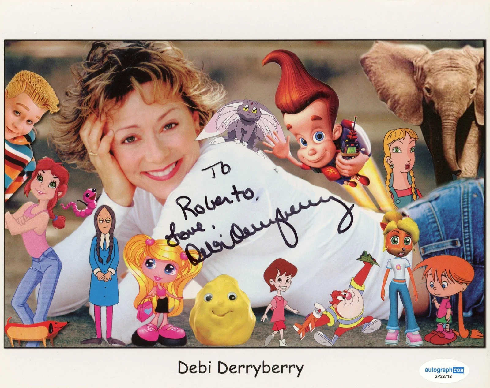 Debi Derryberry — Debi Derryberry "Jimmy Neutron" AUTOGRAPH Signed 8x10 Photo 'To Roberto' ACOA