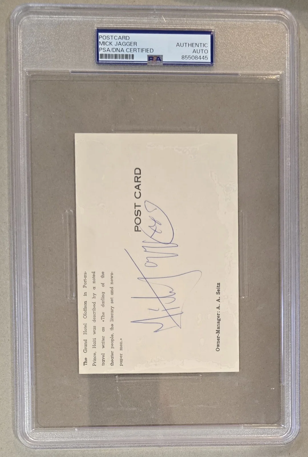 Mick Jagger — MICK JAGGER Auto Signed PostCard PSA/DNA Large Slab Autograph PSA Certified, image 2