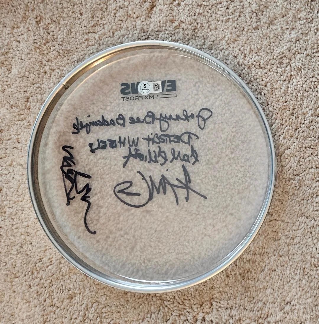 Mitch Ryder Earl Elliott Jim McCarty Johnny Bee Badanjek — DETROIT WHEELS AND MITCH RYDER SIGNED DRUM HEAD 4 AUTOS RARE BECKETT LOA AE44927, изображение 2