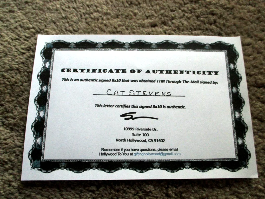 CAT STEVENS AUTOGRAPHED 8X10, image 2