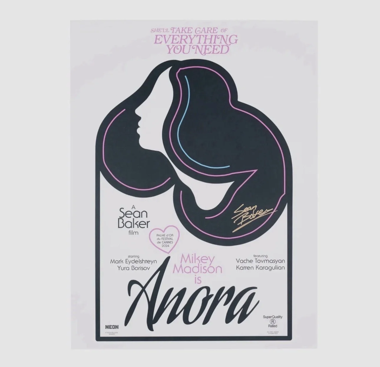 Sean Baker — ANORA POSTER PRINT NEON SIGNED AUTOGRAPHED BY SEAN BAKER 18x24 LIMITED TO 500