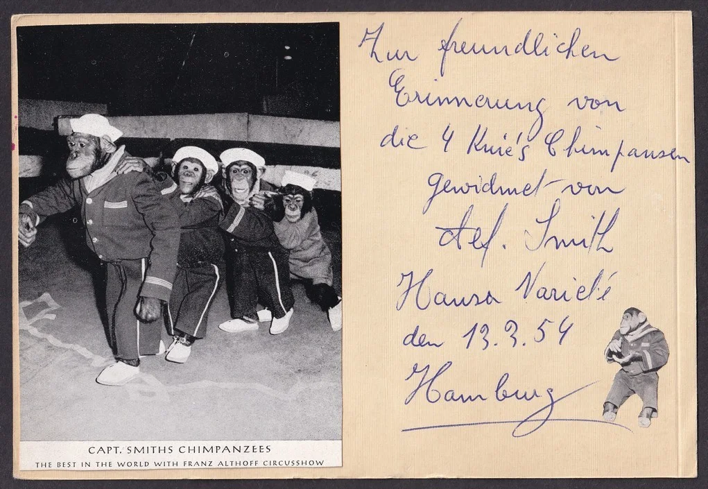 Captain Smith's Chimpanzees German Circus Show signed montage 14x21cm, image 2