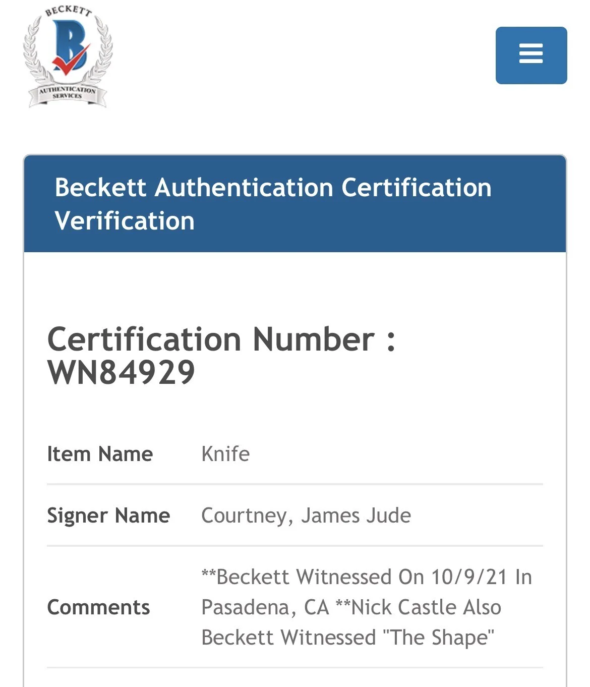 Nick Castle — NICK CASTLE & JAMES JUDE COURTNEY SIGNED HALLOWEEN KNIFE BECKETT WN84929, изображение 4