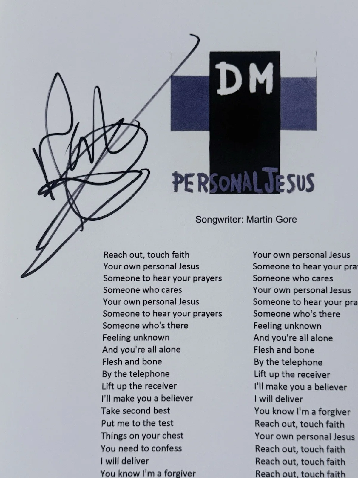 MARTIN GORE DEPECHE MODE SIGNED AUTOGRAPH PERSONAL JESUS LYRIC BECKETT BJ081722, image 2