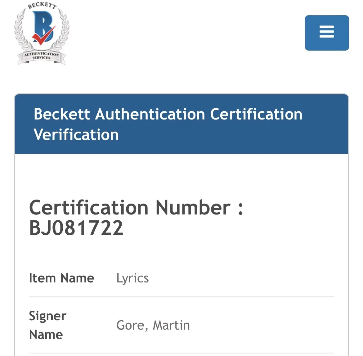 MARTIN GORE DEPECHE MODE SIGNED AUTOGRAPH PERSONAL JESUS LYRIC BECKETT BJ081722, image 4
