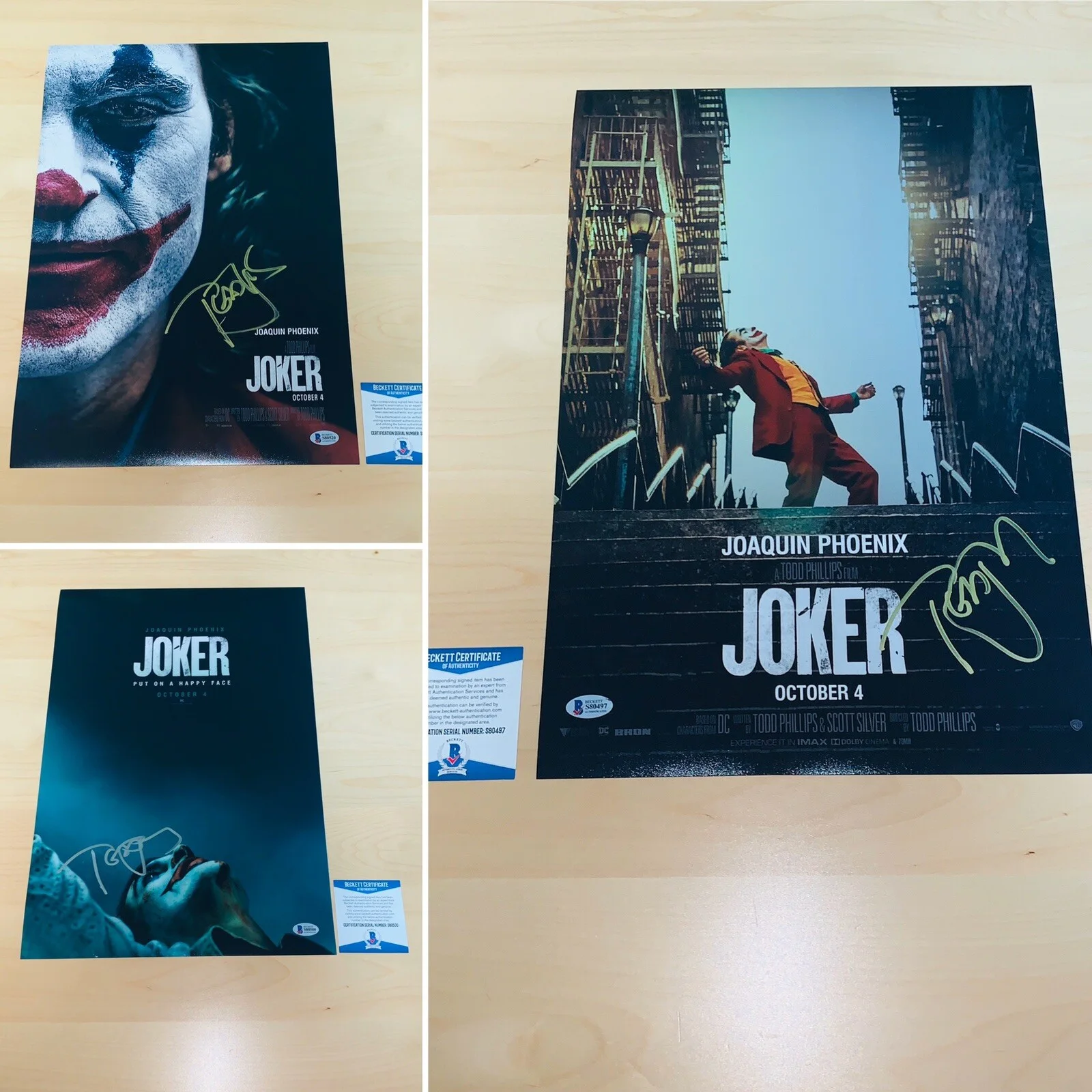 Todd Phillips — DIRECTOR TODD PHILLIPS SIGNED JOKER SET OF 3 12x18 PHOTOS BECKETT CERTIFIED