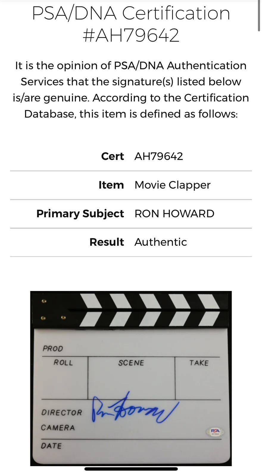 Ron Howard — RON HOWARD SIGNED AUTOGRAPH DIRECTOR CLAPBOARD APOLLO 13 SOLO PSA COA AH79642, изображение 2