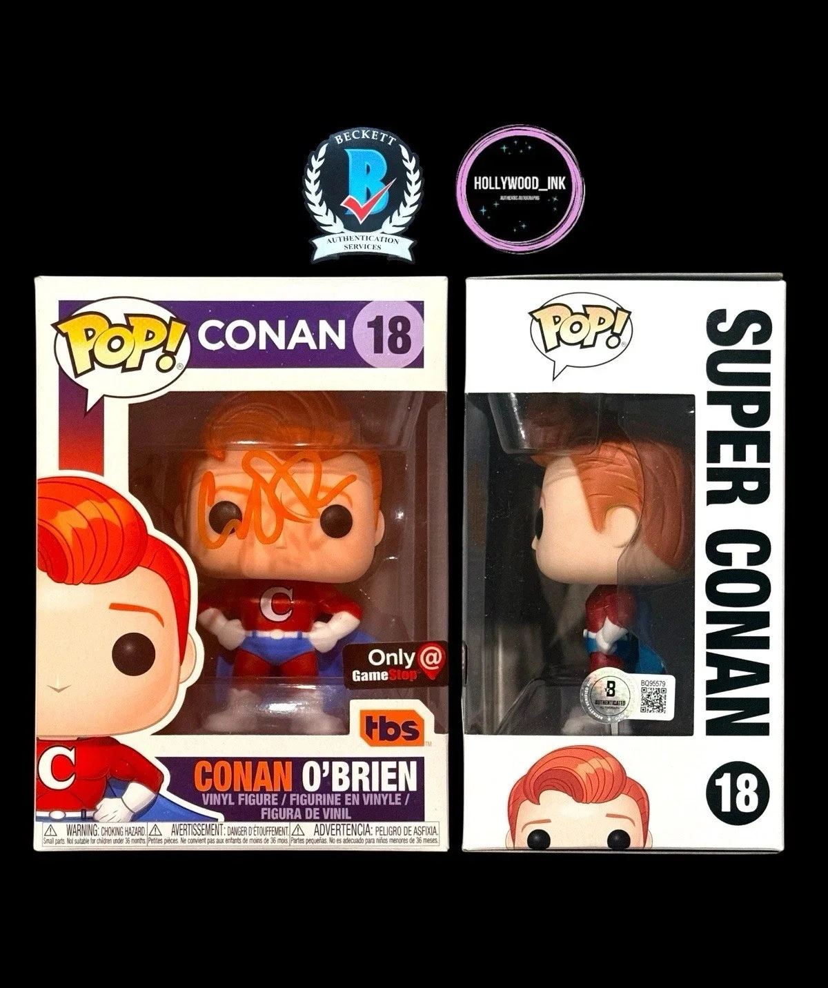 CONAN O'BRIEN — CONAN O'BRIEN SIGNED FUNKO 18 SUPER CONAN AUTHENTIC AUTOGRAPH BECKETT BQ95579