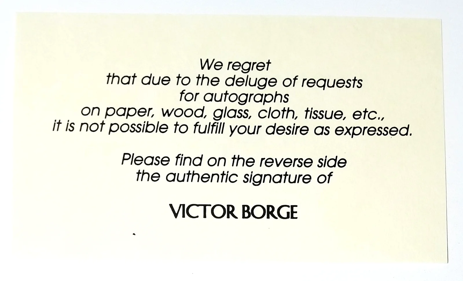 Victor Borge — Victor Borge hand SIGNED 3.25x5.5" Promo Index Card w/ Advert #3 COA Autograph, изображение 2