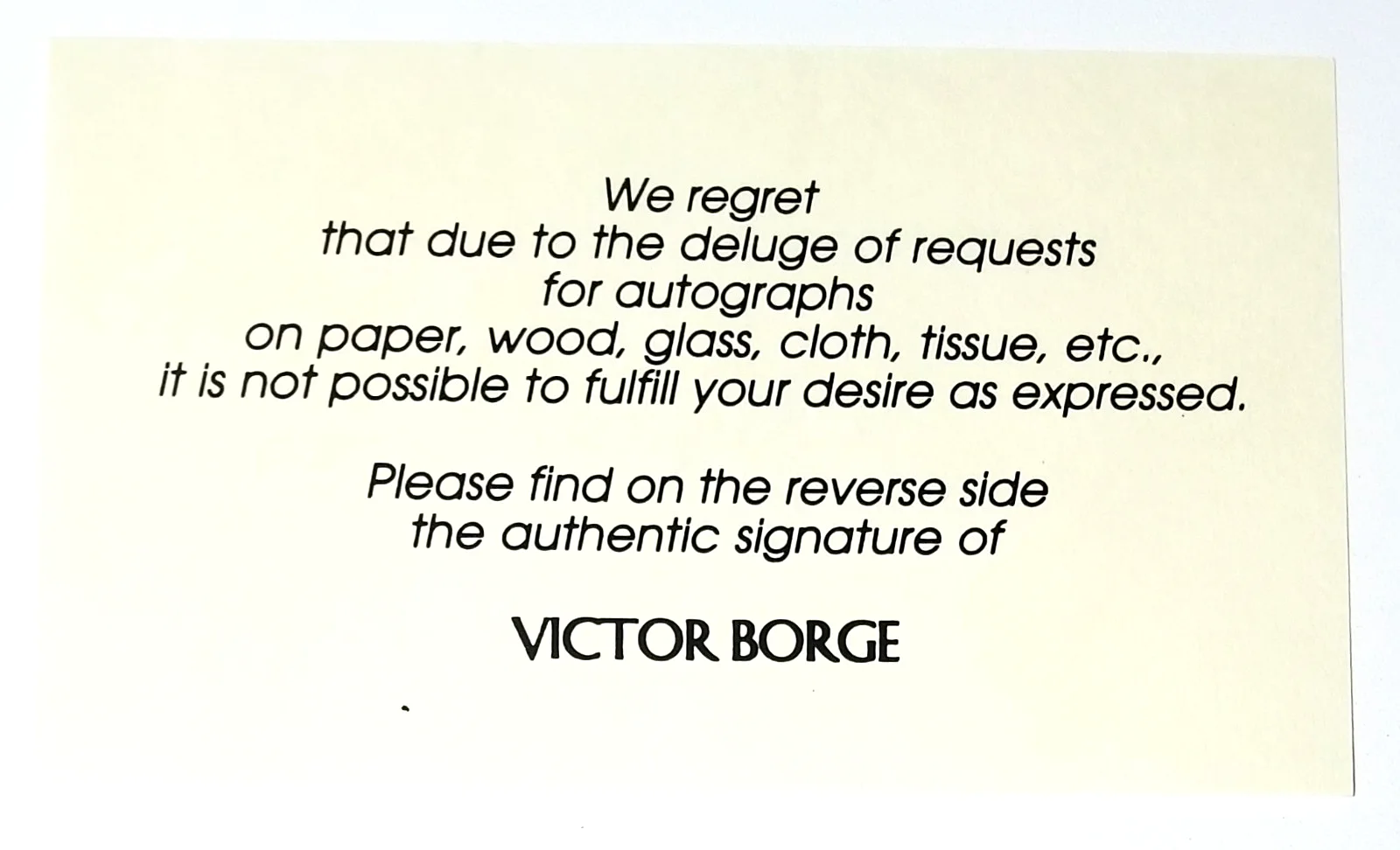 Victor Borge — Victor Borge hand SIGNED 3.25x5.5" Promo Index Card w/ Flyer #1 COA Autograph, image 2