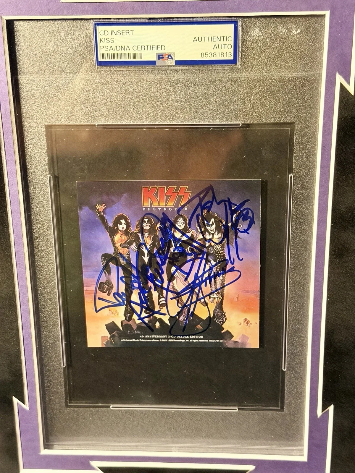 Kiss Original Band Signed Destroyer CD Insert Gene /Paul /Peter /Ace PSA Framed, image 5