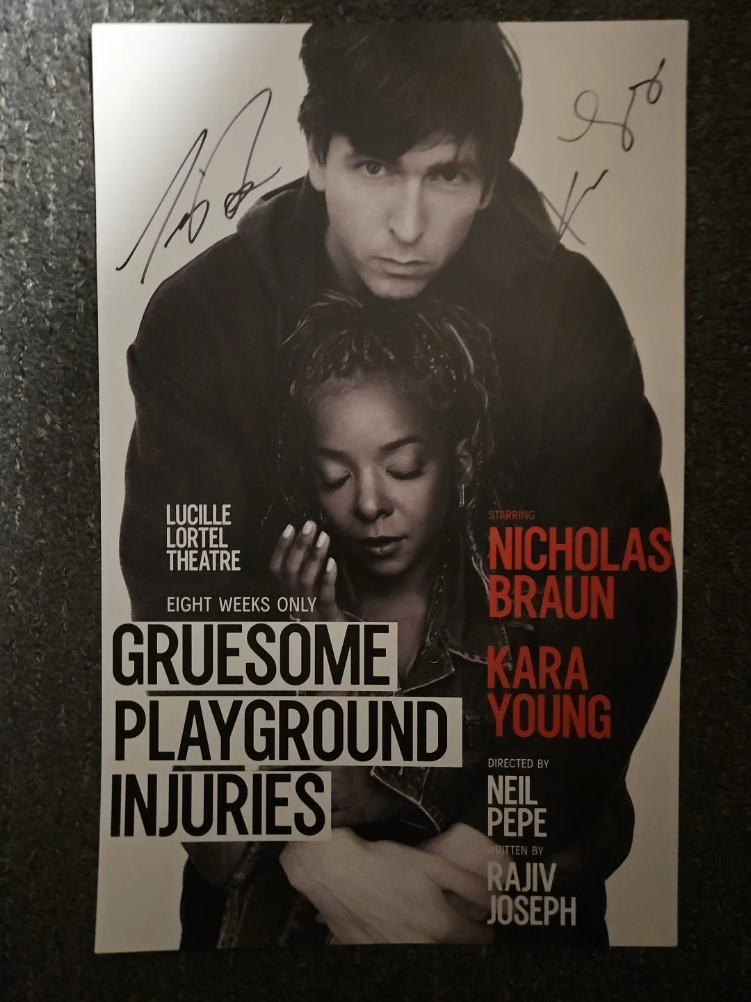 Kara Young, Nicholas Braun — Gruesome Playground Injuries Cast Signed Window Card - Kara Young Nicholas Braun