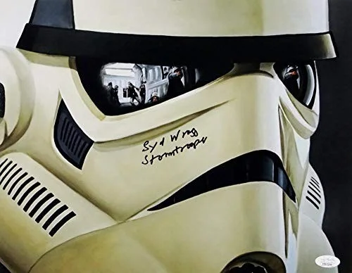 Syd Wragg — Syd Wragg Autographed 11x14 Mask Close Up Photo w/ Stormtrooper- JSA Auth *Black, image 3