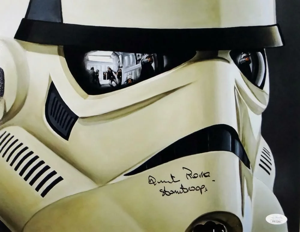 Syd Wragg — Quentin Pierre Autographed 11x14 Mask Close Up Photo w/ Stormtrooper- JSA Auth