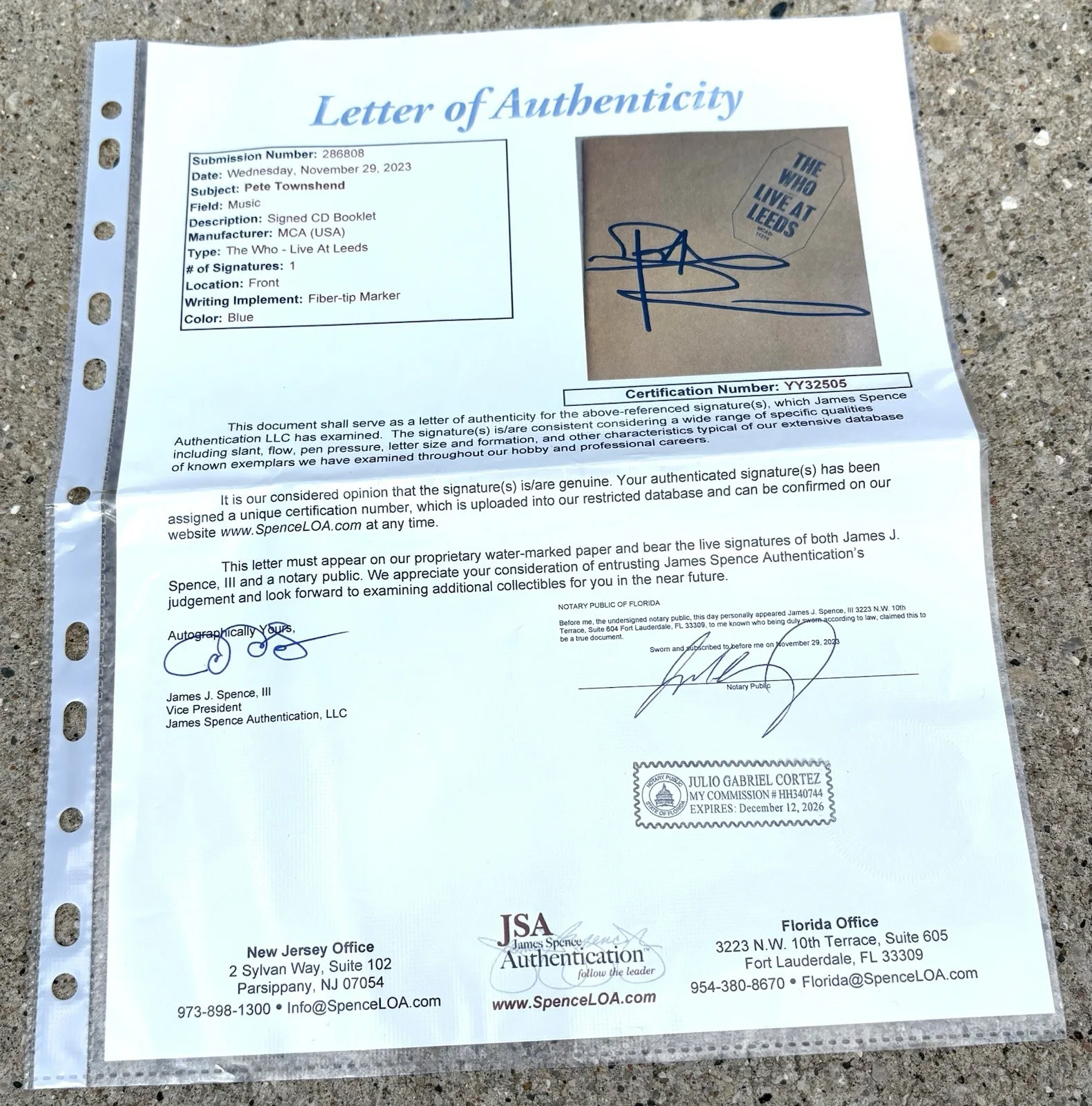 THE WHO Pete Townshend SIGNED CD JSA LETTER OF AUTHENTICITY Live At Leeds, изображение 2