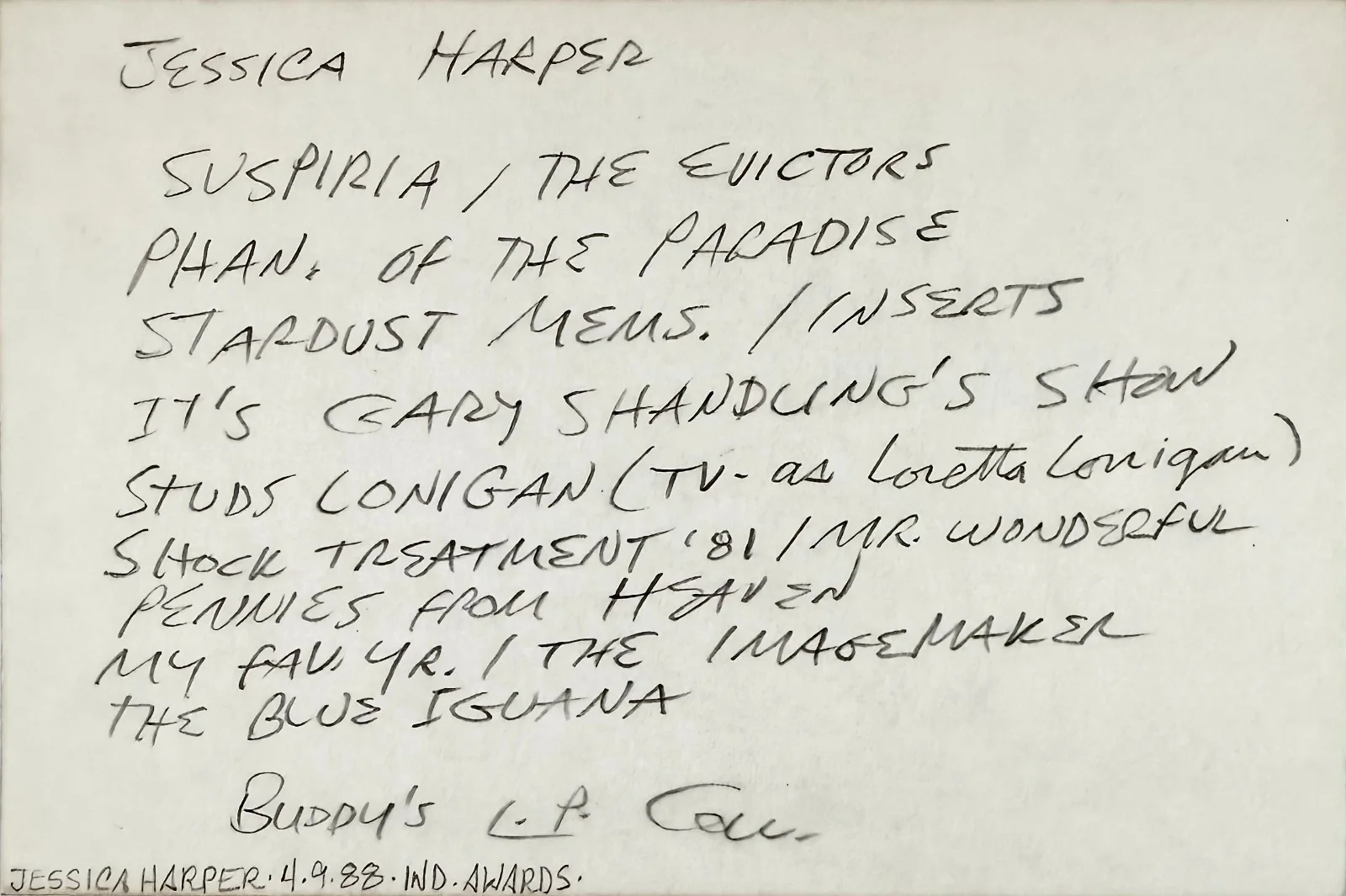 Jessica Harper — JESSICA HARPER Signed Autograph 4x6 INDEX CARD Phantom of the Paradise SUSPIRIA, изображение 3