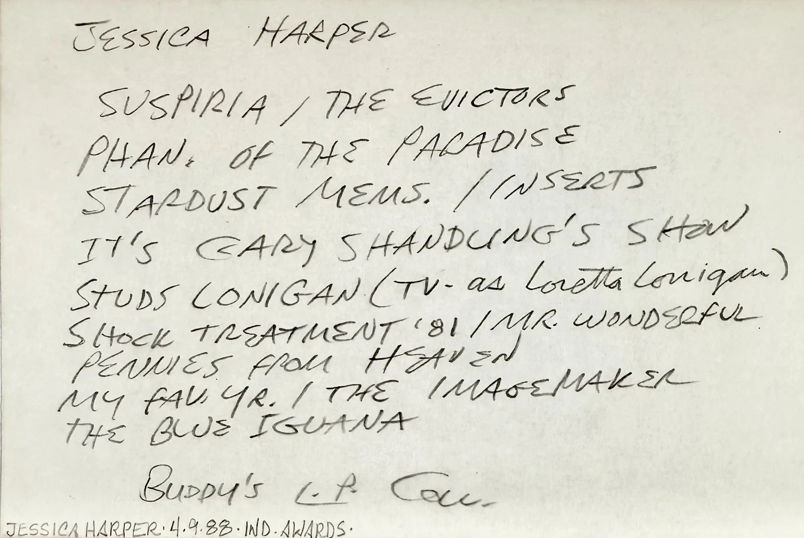 Jessica Harper — JESSICA HARPER Signed Autograph 4x6 INDEX CARD Phantom of the Paradise SUSPIRIA, изображение 4