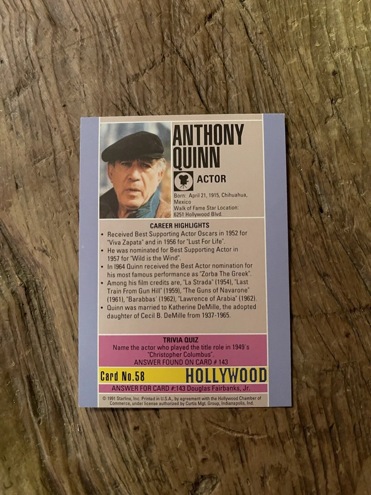Anthony Quinn — Anthony Quinn, Actor Hand Signed Vintage Trading Card "Lost Command" 1966, image 4