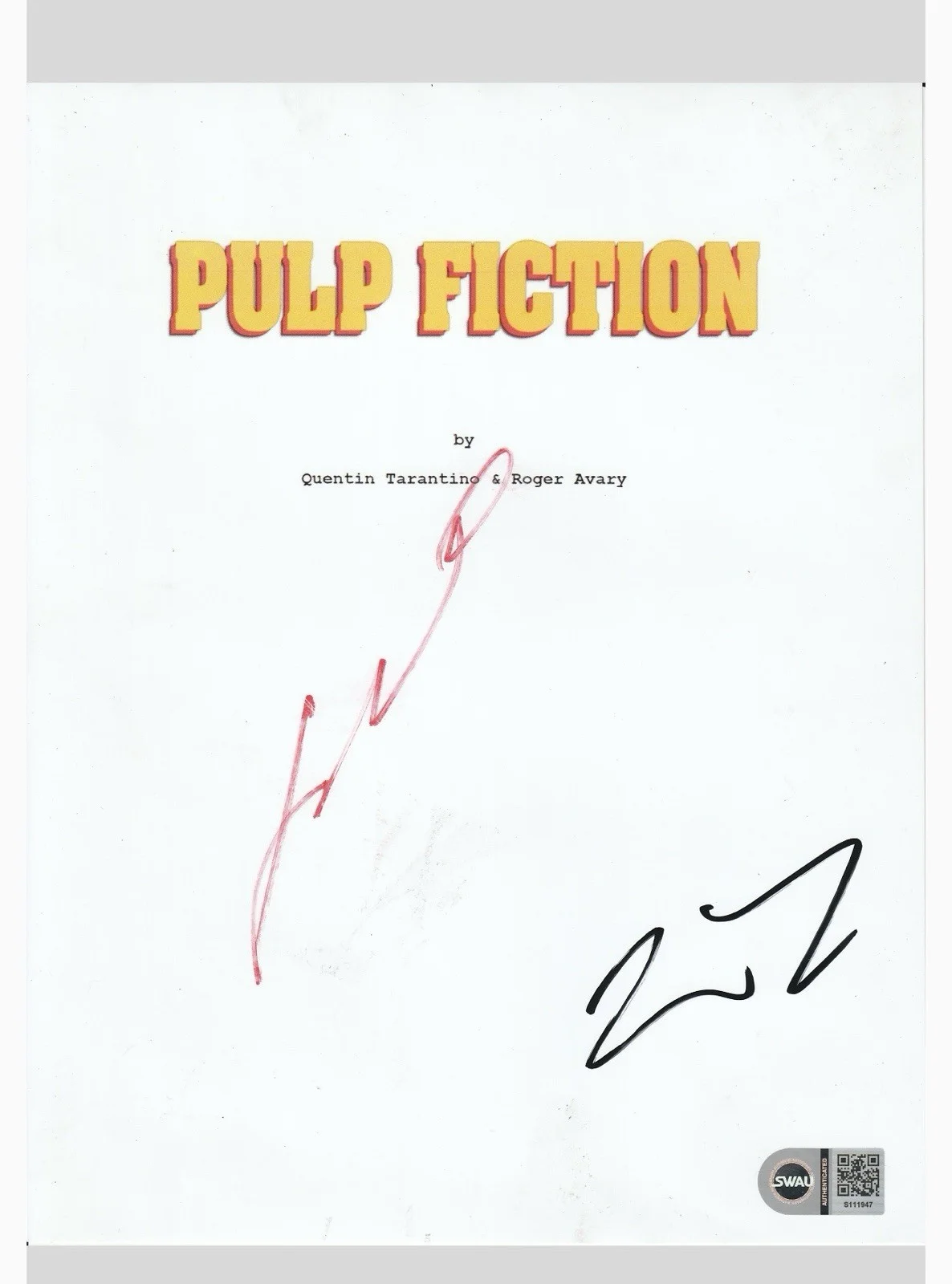 Quentin Tarantino, Uma Thurman, John Travolta — Pulp Fiction Signed Full Movie Script Quentin Tarantino/ John travolta SWAU COA