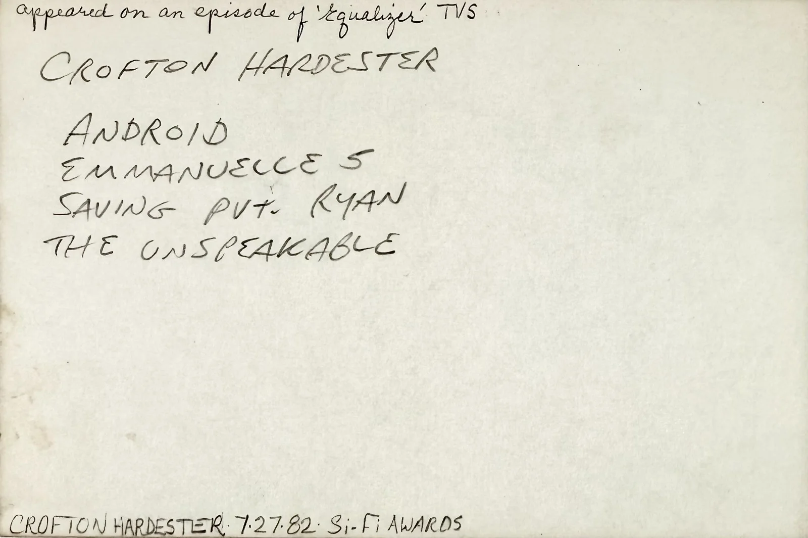 Crofton Hardester — CROFTON HARDESTER Signed Autograph 4x6 INDEX CARD Saving Private Ryan EMMANUELLE, image 3