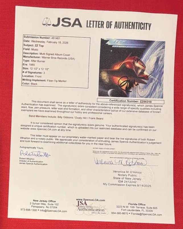 ZZ TOP Billy Gibbons Dusty Hill Beard Autographed AFTERBURNER Vinyl Album JSA, image 3