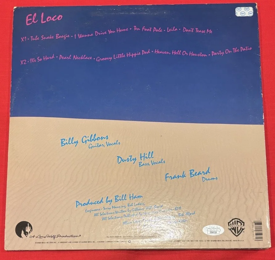 ZZ TOP Billy Gibbons Dusty Hill Frank Beard Autographed EL LOCO Vinyl Album JSA, изображение 2