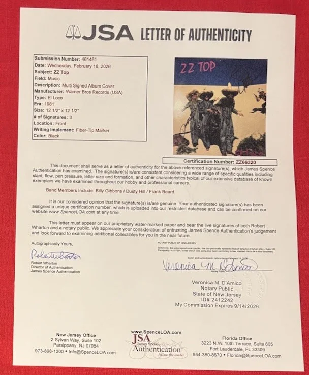 ZZ TOP Billy Gibbons Dusty Hill Frank Beard Autographed EL LOCO Vinyl Album JSA, изображение 3
