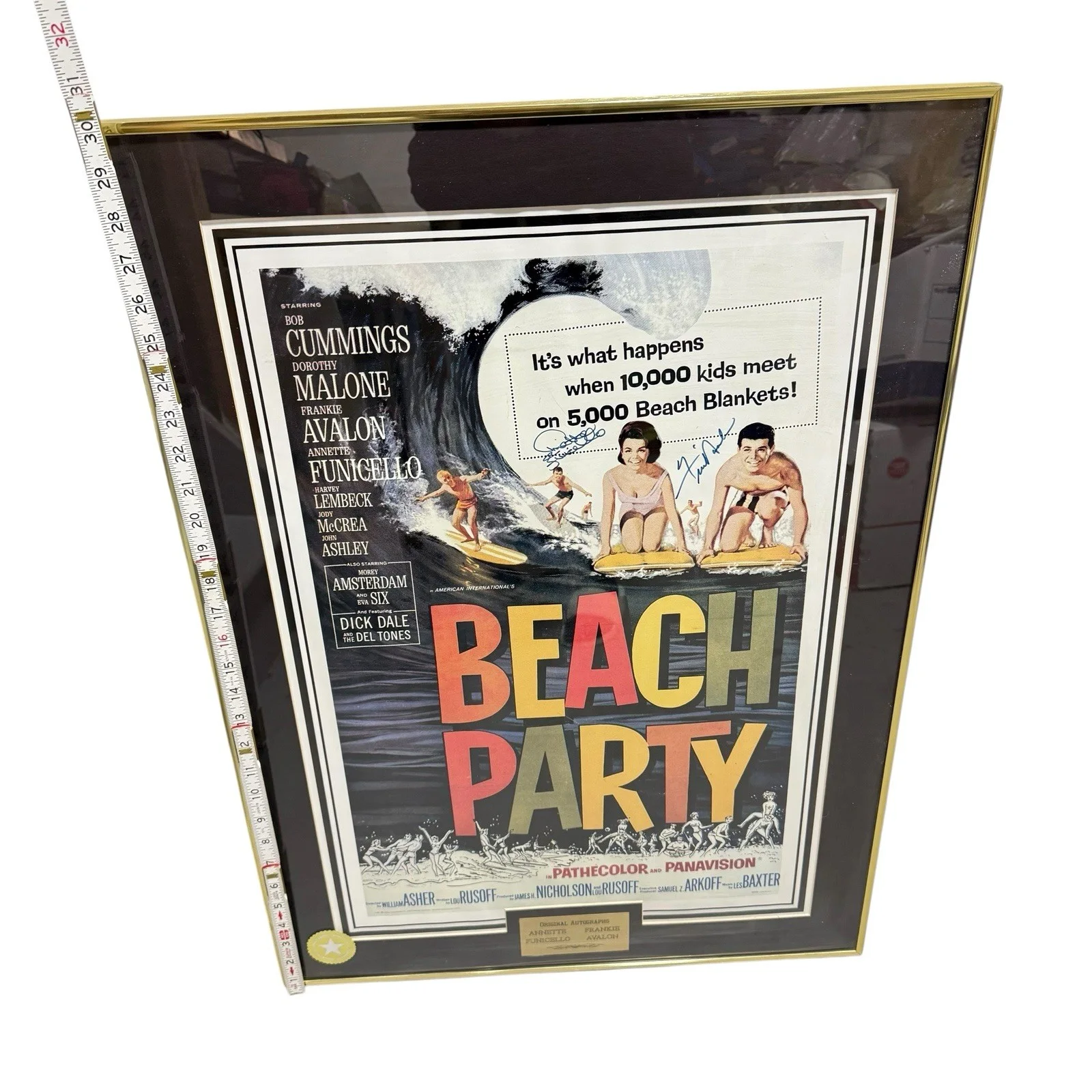 Disney Annette Funicello & Frankie Avalon Beach Party Poster Autographed 30”x21”, image 2