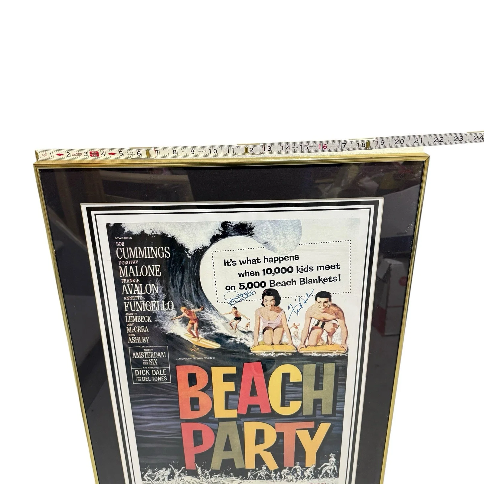 Disney Annette Funicello & Frankie Avalon Beach Party Poster Autographed 30”x21”, image 3