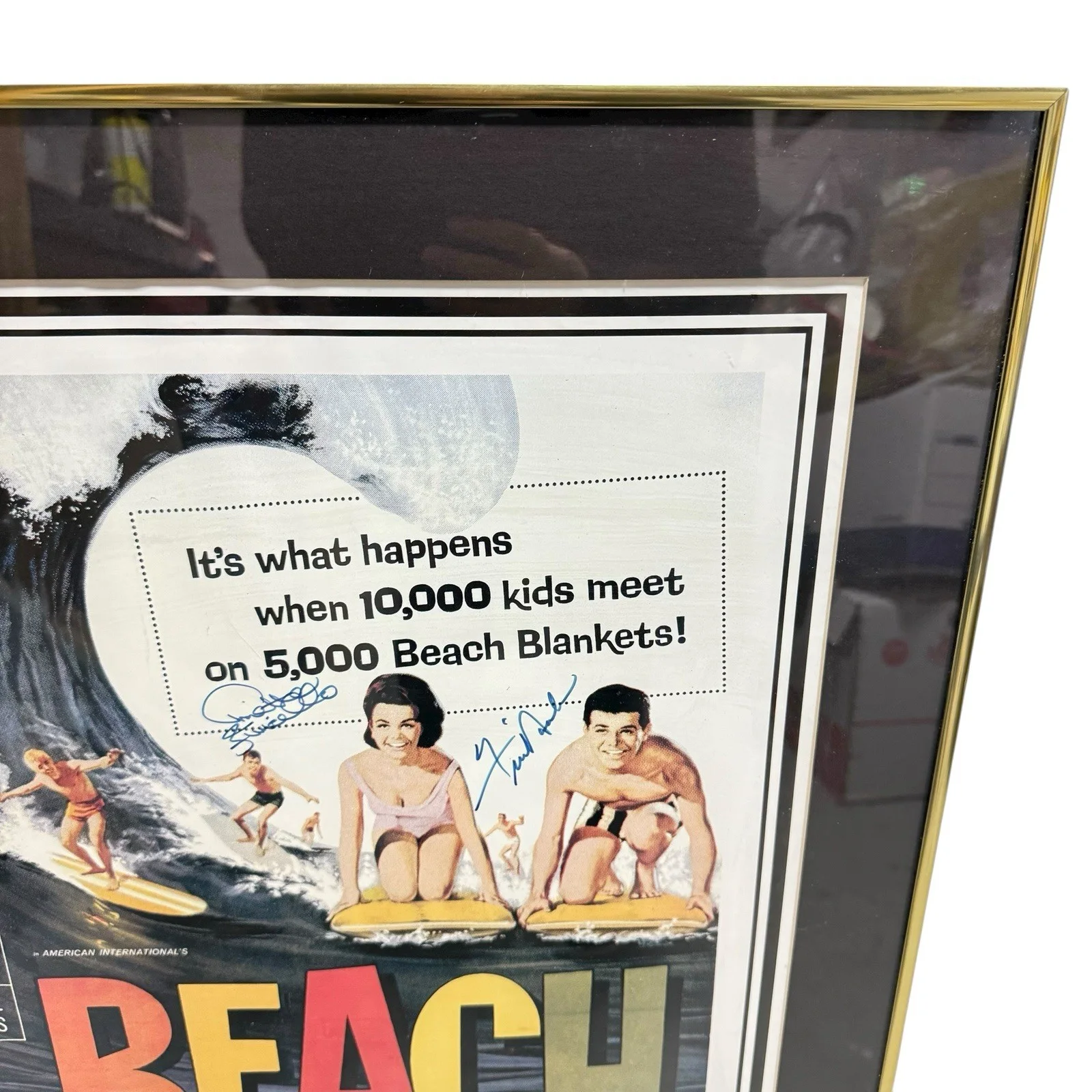 Disney Annette Funicello & Frankie Avalon Beach Party Poster Autographed 30”x21”, image 4