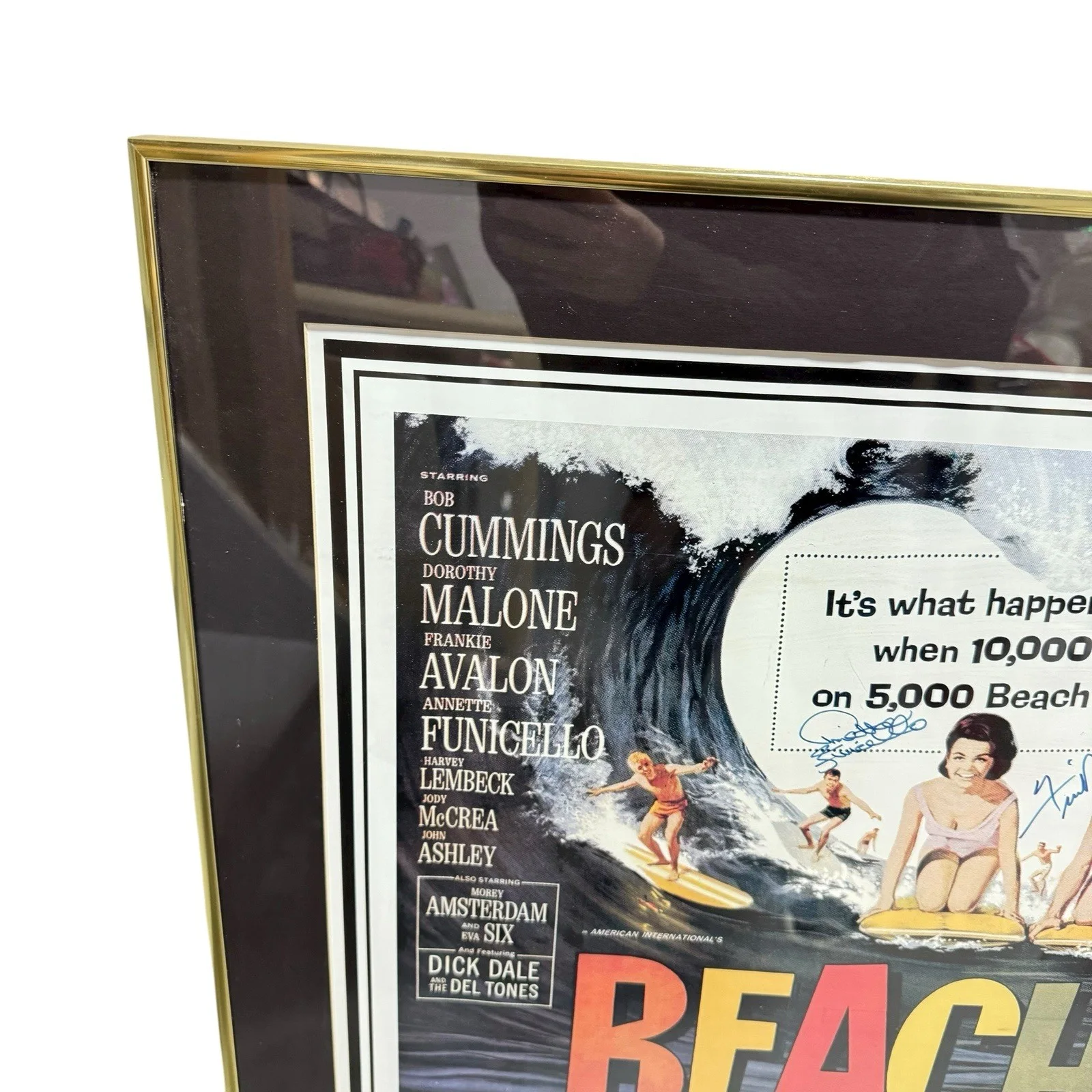 Disney Annette Funicello & Frankie Avalon Beach Party Poster Autographed 30”x21”, image 5