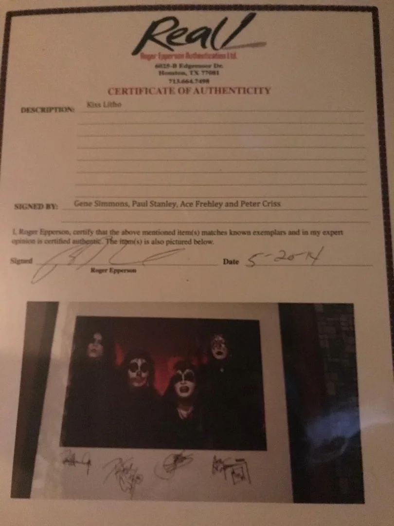 KISS FULLY SIGNED X4 DEBUT ALBUM LITHOGRAPH WITH A FULL COA ROGER EPPERSON NICE!, image 3