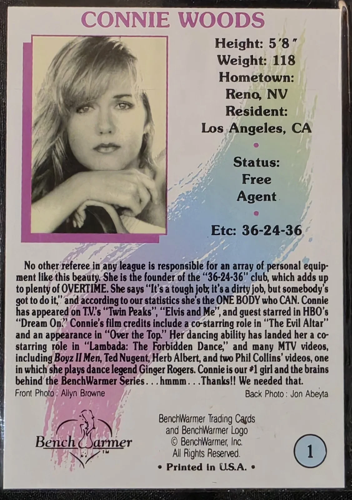 Connie Woods — Connie Woods - 1992 Bench Warmer Autographs #1, image 2