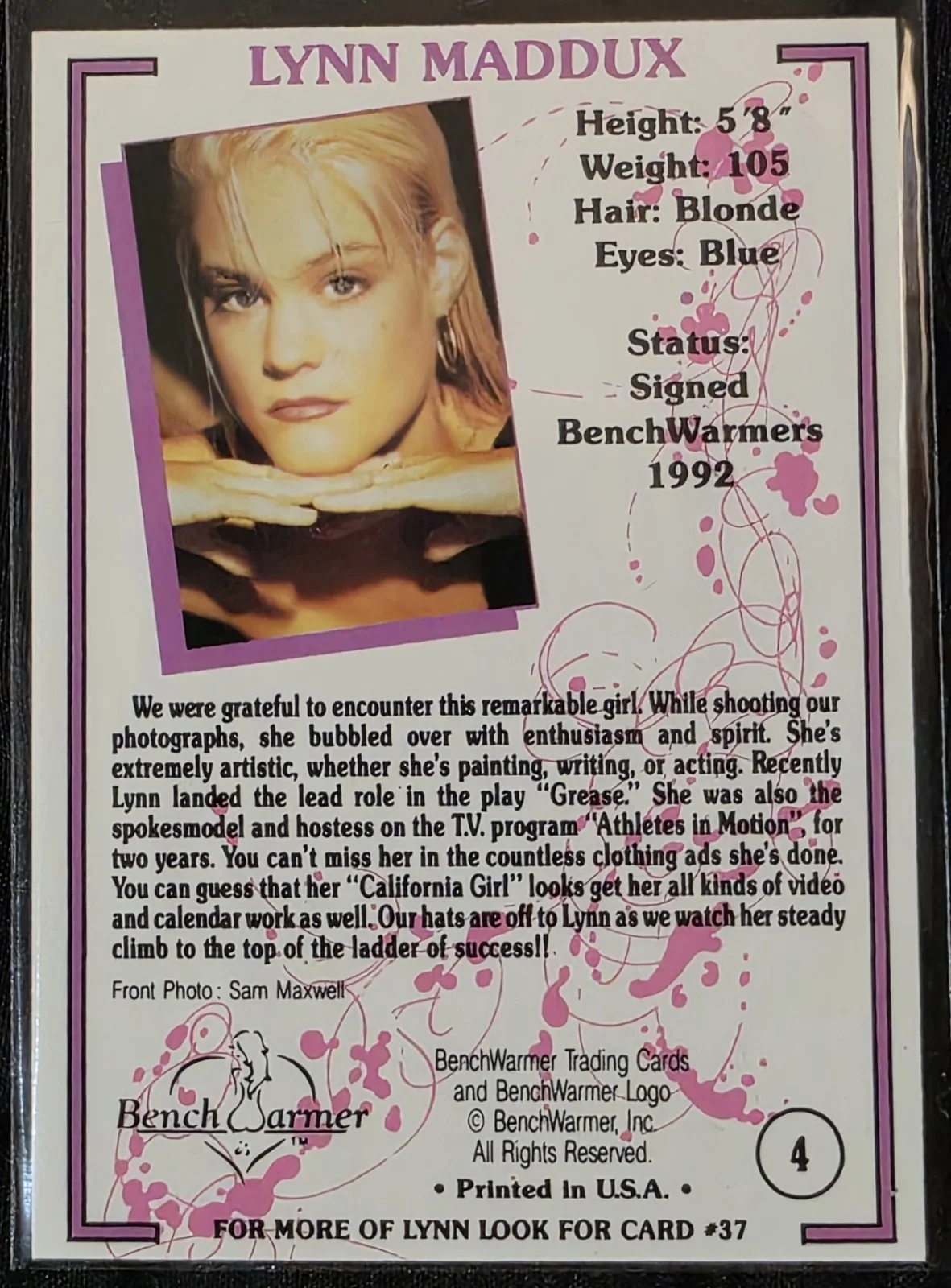 Lynn Maddux — Lynn Maddux - 1992 Bench Warmer Autographs #4, image 2