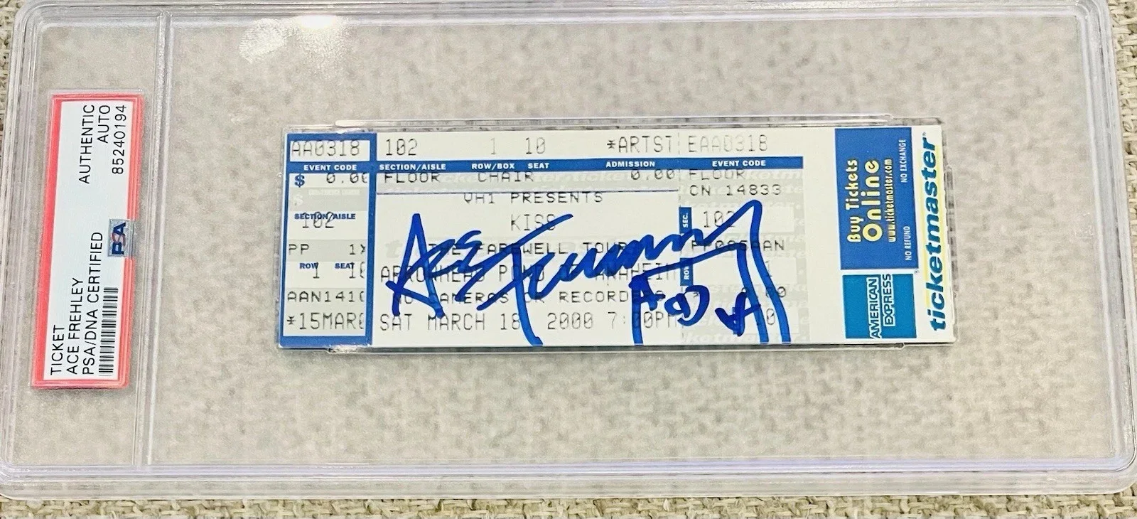 Ace Frehley KISS Signed 2000 Ticket Full Signature Autograph PSA/DNA, изображение 3