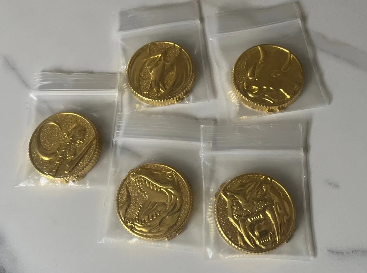 RARE Set of 5 METAL Dino Power Coins For 1993 Power Morpher, изображение 4