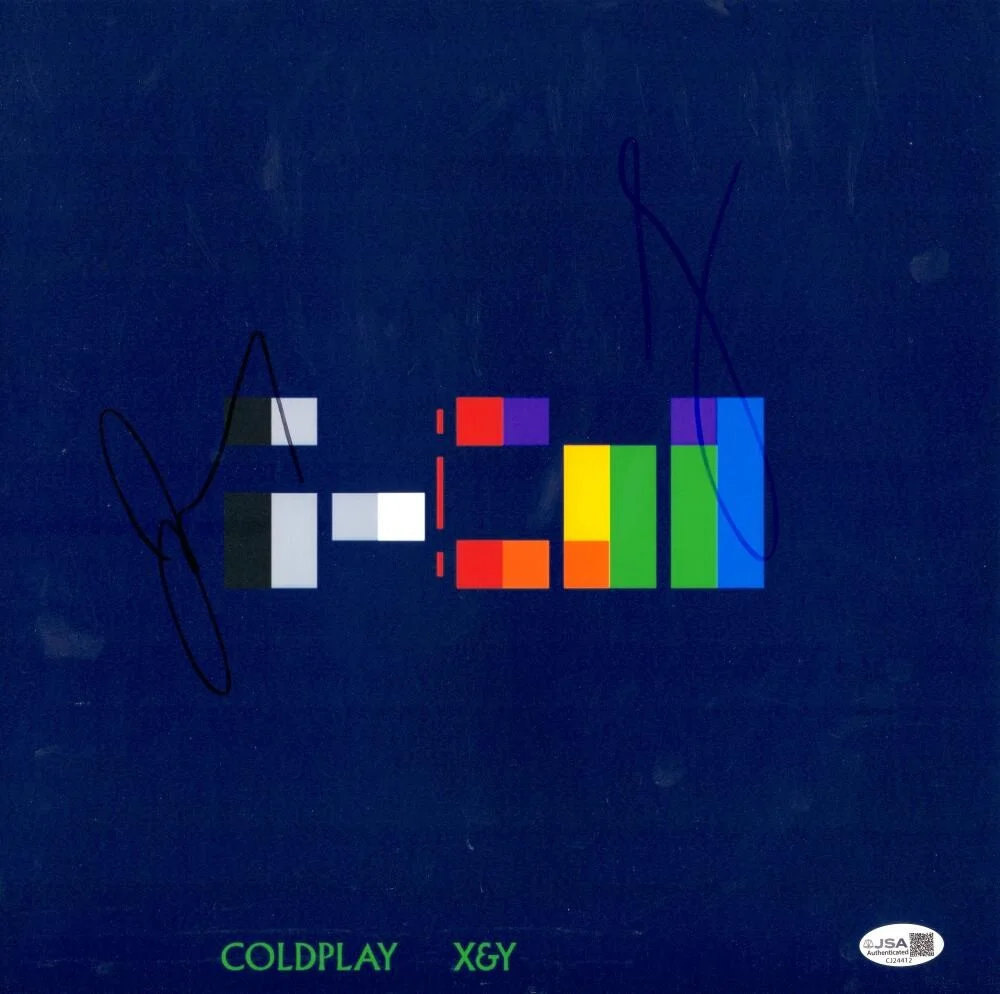 Guy Berryman, Jonny Buckland — Guy Berryman & Jonny Buckland Signed Autograph 12x12 Coldplay X&Y Album Flat JSA
