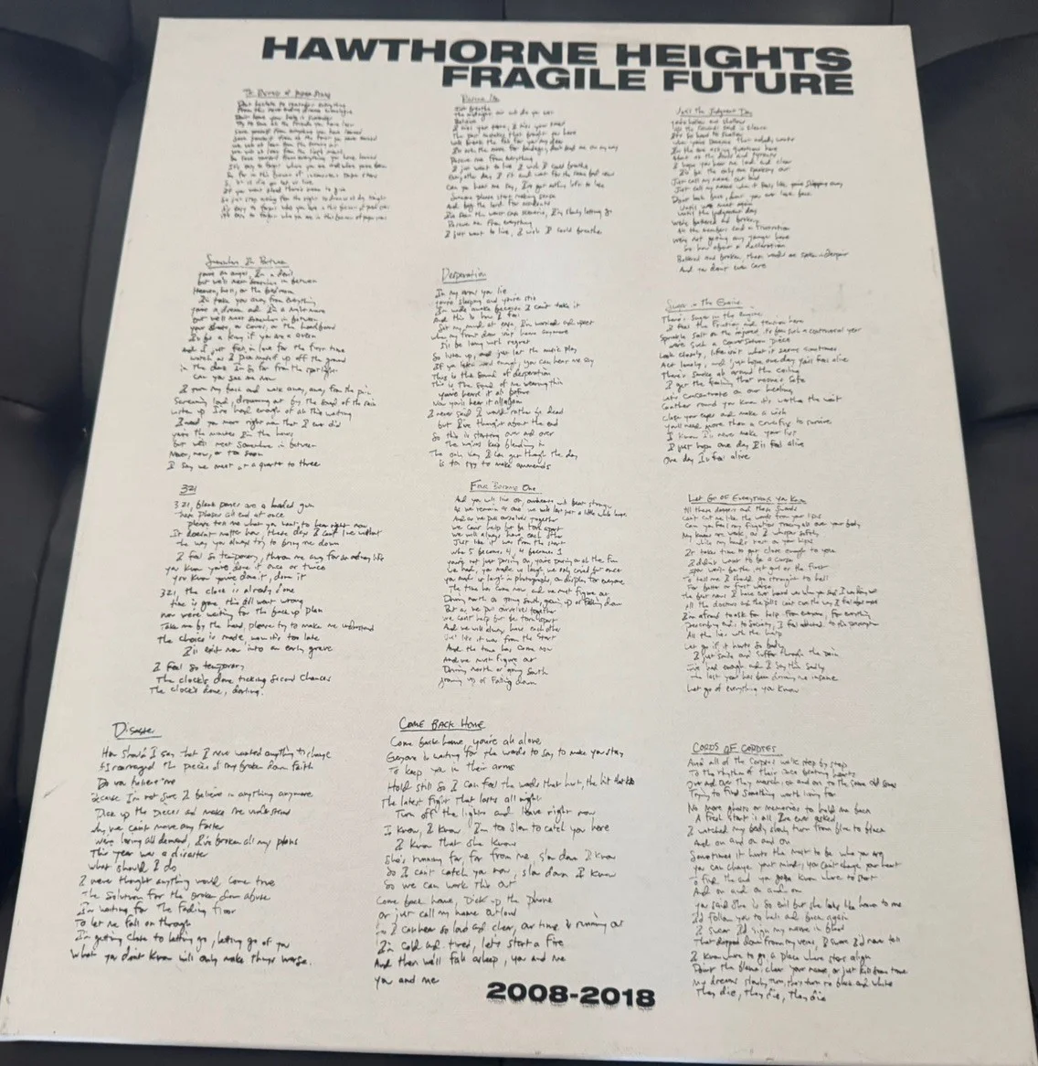 HAWTHORNE HEIGHTS SIGNED AUTOGRAPH X4 FRAGILE FUTURE CANVAS 12/12, image 3