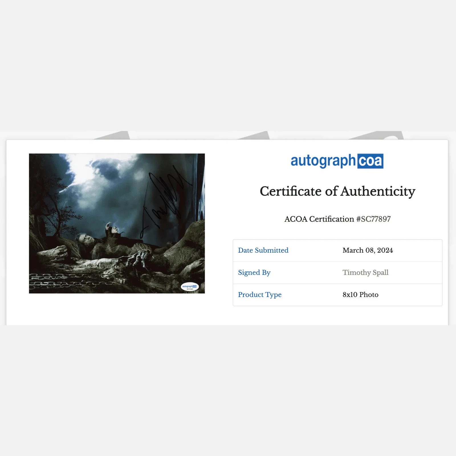 TIMOTHY SPALL autograph ACOA signed 8x10 photography HARRY POTTER — TIMOTHY SPALL autograph ACOA signed 8x10 photography HARRY POTTER, image 2