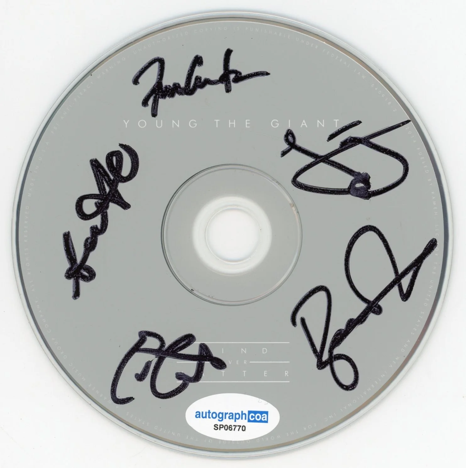 Young The Giant Signed Autograph Mind Over Matter CD Framed Full Band x5 ACOA, image 2