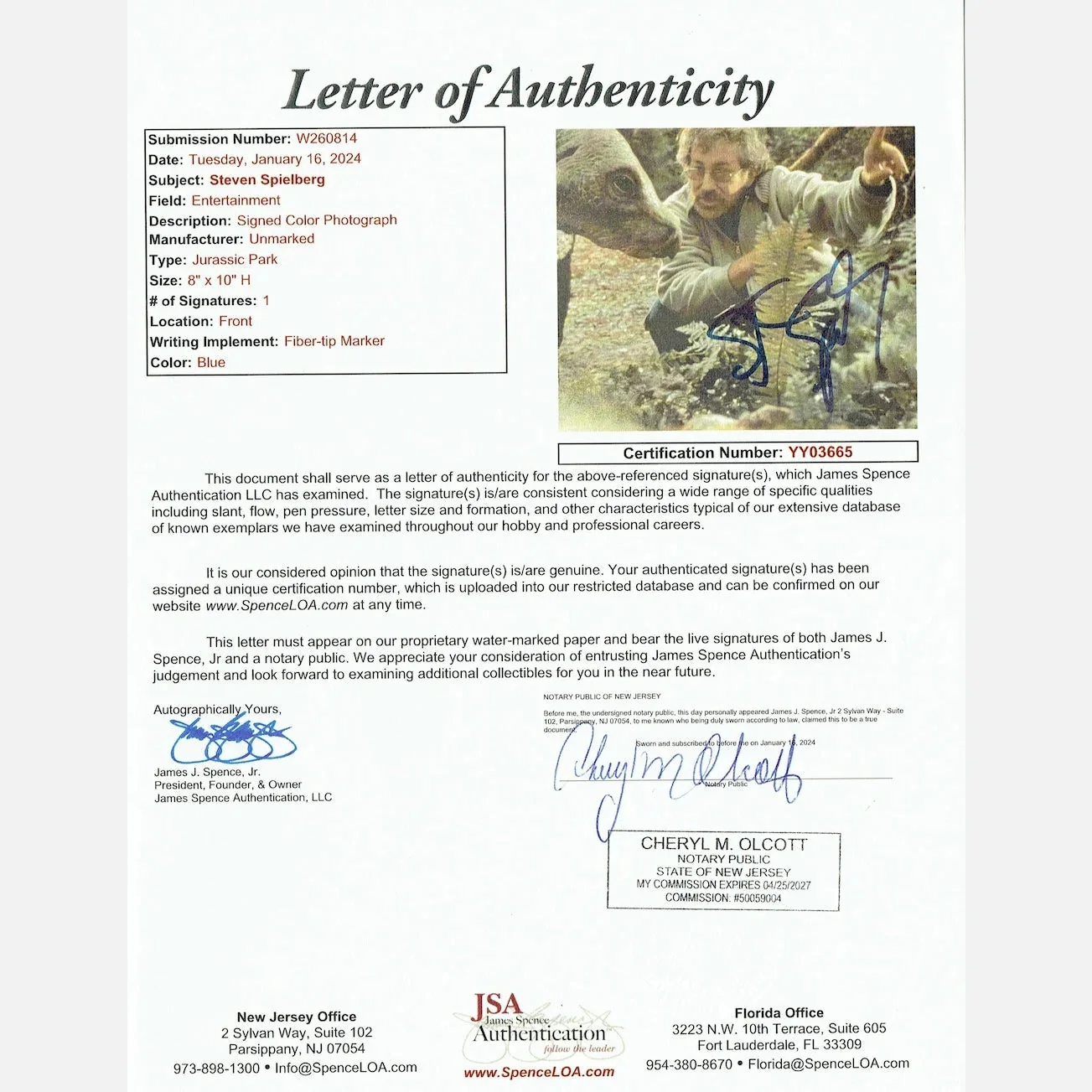 STEVEN SPIELBERG autograph JSA LOA signed 8x10 photography — STEVEN SPIELBERG autograph JSA LOA signed 8x10 photography JURASSIC PARK, изображение 2