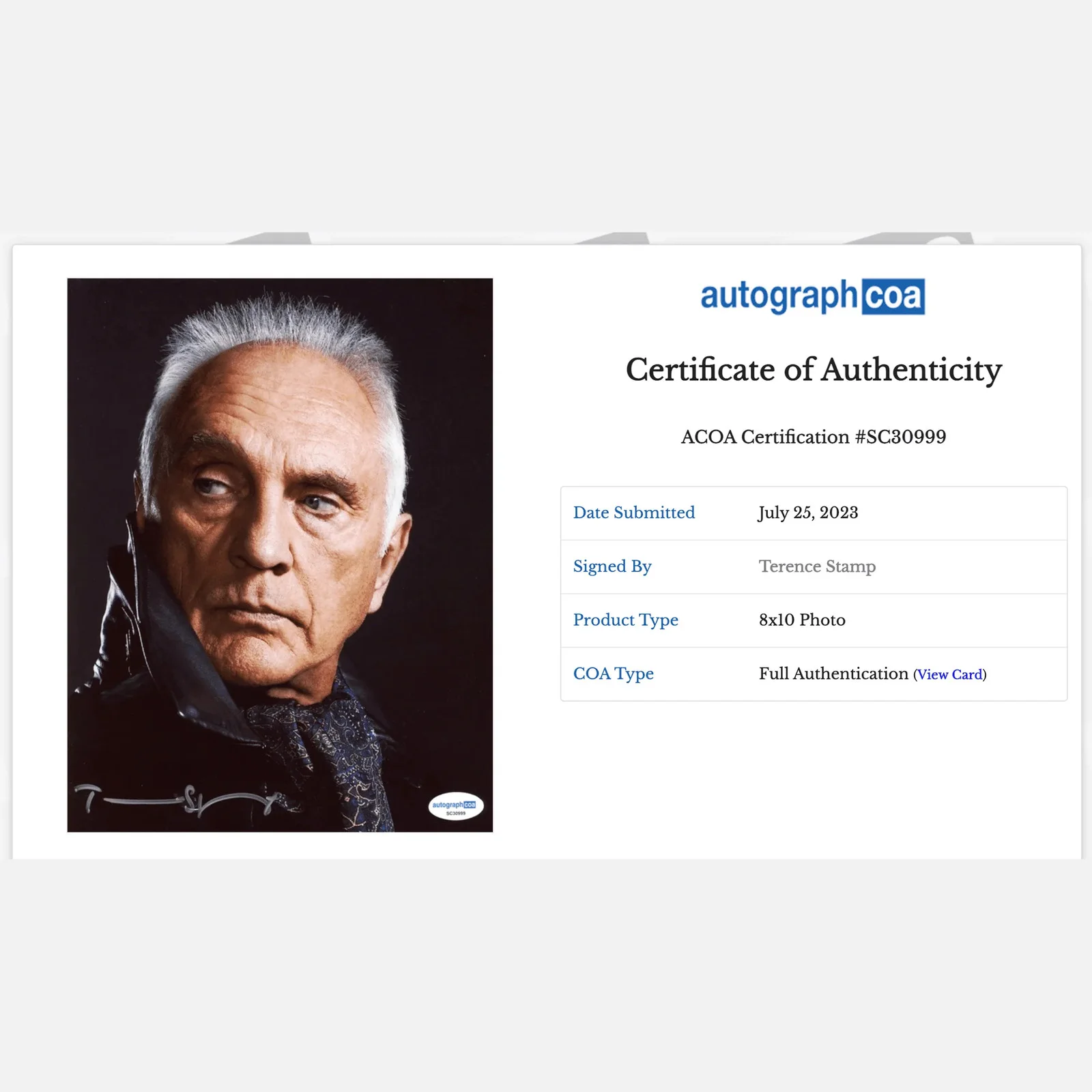 TERENCE STAMP autograph ACOA signed 8x10 photography — TERENCE STAMP autograph ACOA signed 8x10 photography, image 2