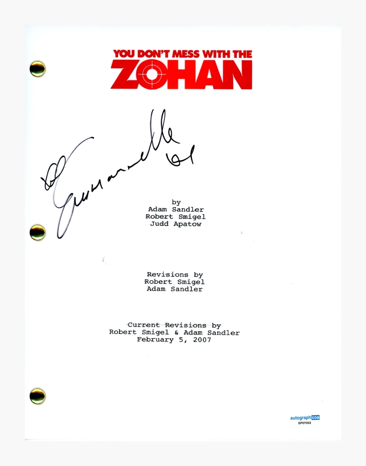 Emmanuelle Chriqui — Emmanuelle Chriqui Signed "You Don't Mess With The Zohan" Full Movie Script ACOA
