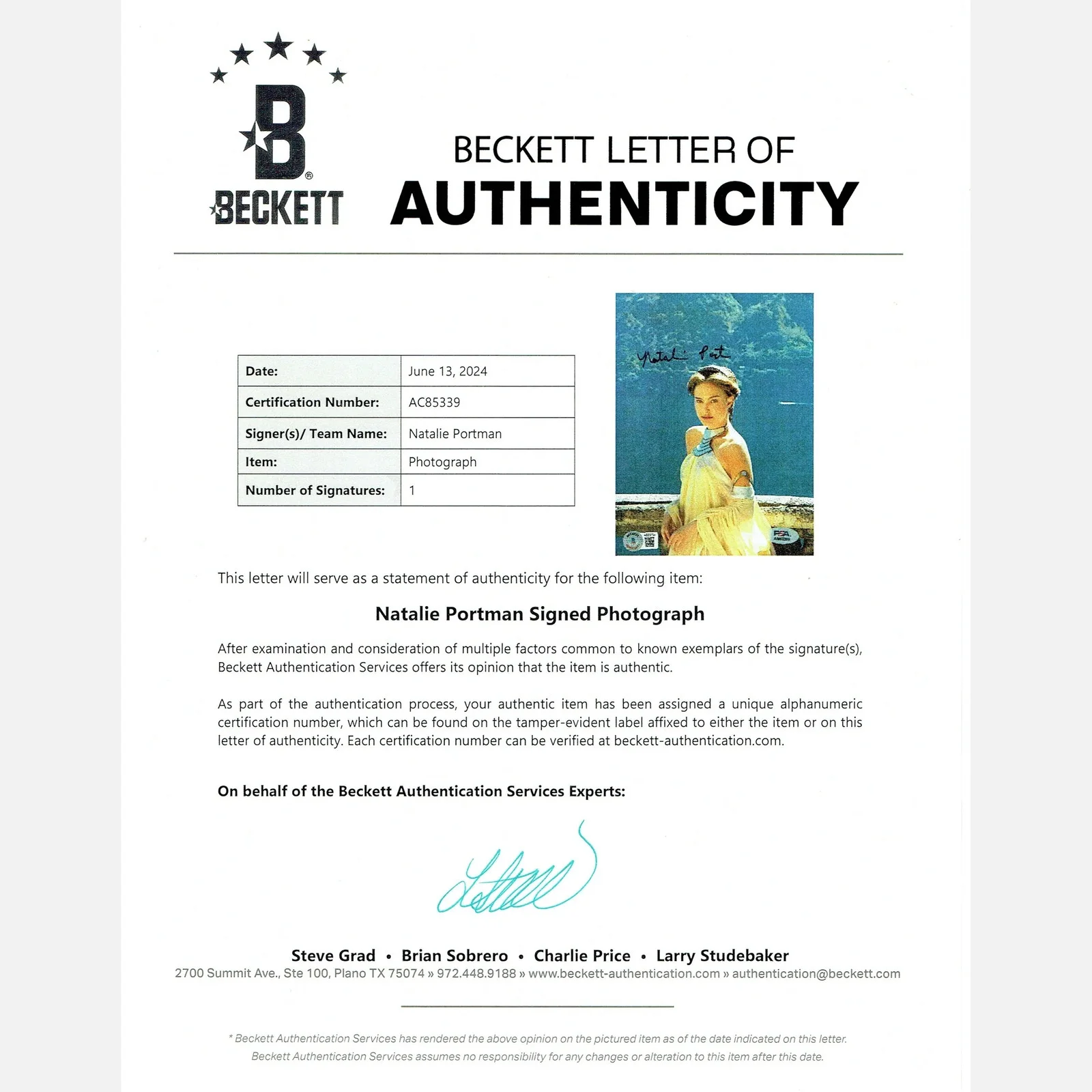 NATALIE PORTMAN autograph PSA, BECKETT signed 6x8 photography — NATALIE PORTMAN autograph PSA & BECKETT signed 6x8 photography STAR WARS, изображение 2