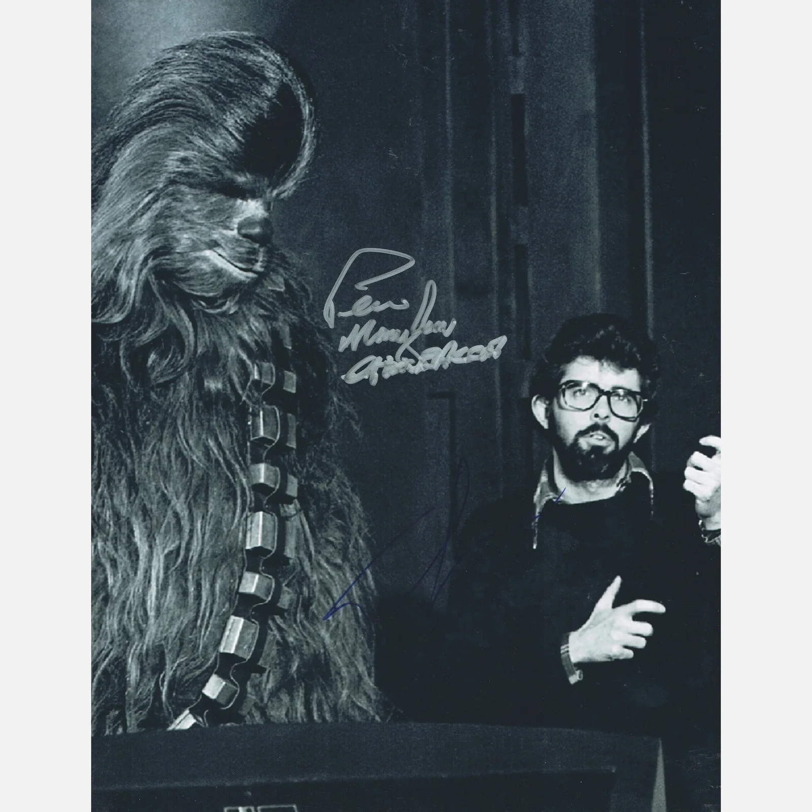 GEORGE LUCAS AND PETER MAYHEW autograph ACOA signed 11x14 — GEORGE LUCAS AND PETER MAYHEW autograph ACOA signed 11x14 photography STAR WARS