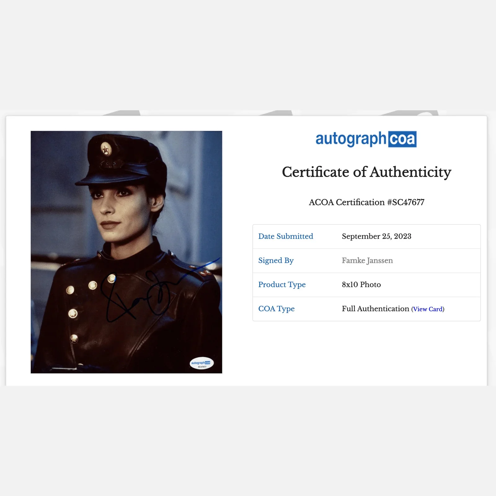 FAMKE JANSSEN autograph ACOA signed 8x10 photography JAMES BOND — FAMKE JANSSEN autograph ACOA signed 8x10 photography JAMES BOND 007, изображение 2