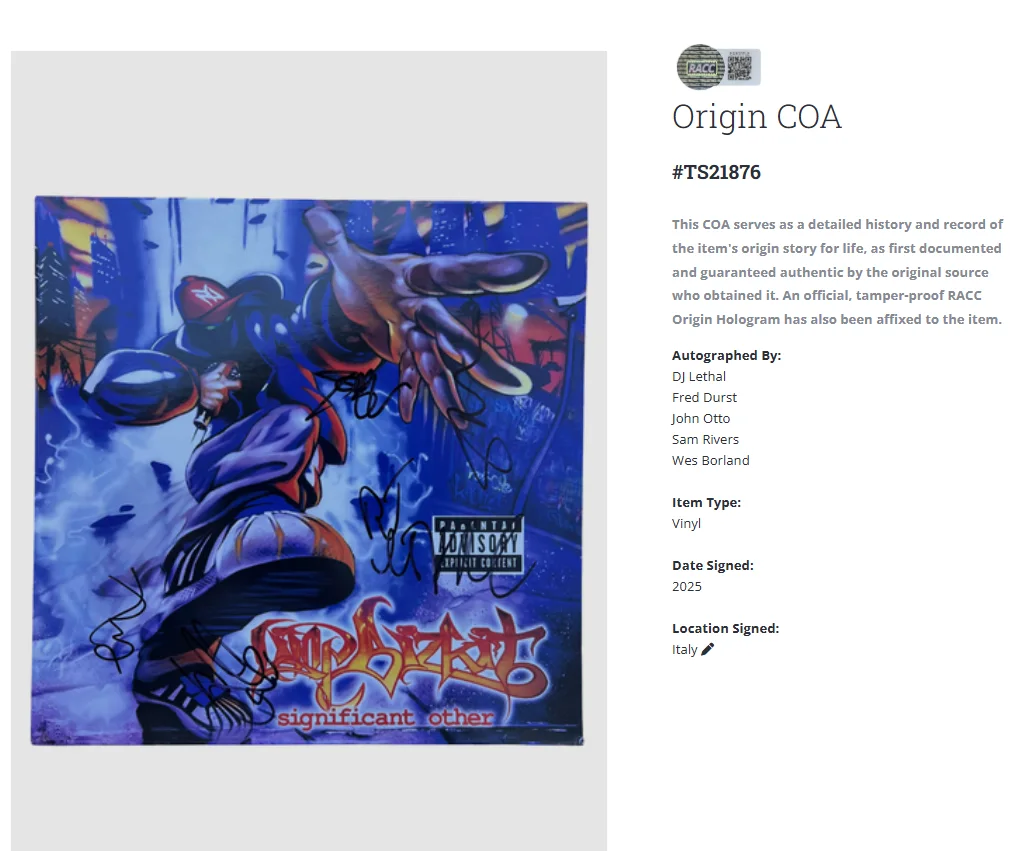 Limp Bizkit Significant Other Fred Durst Fully Signed Album Vinyl Record LP wCOA, image 2