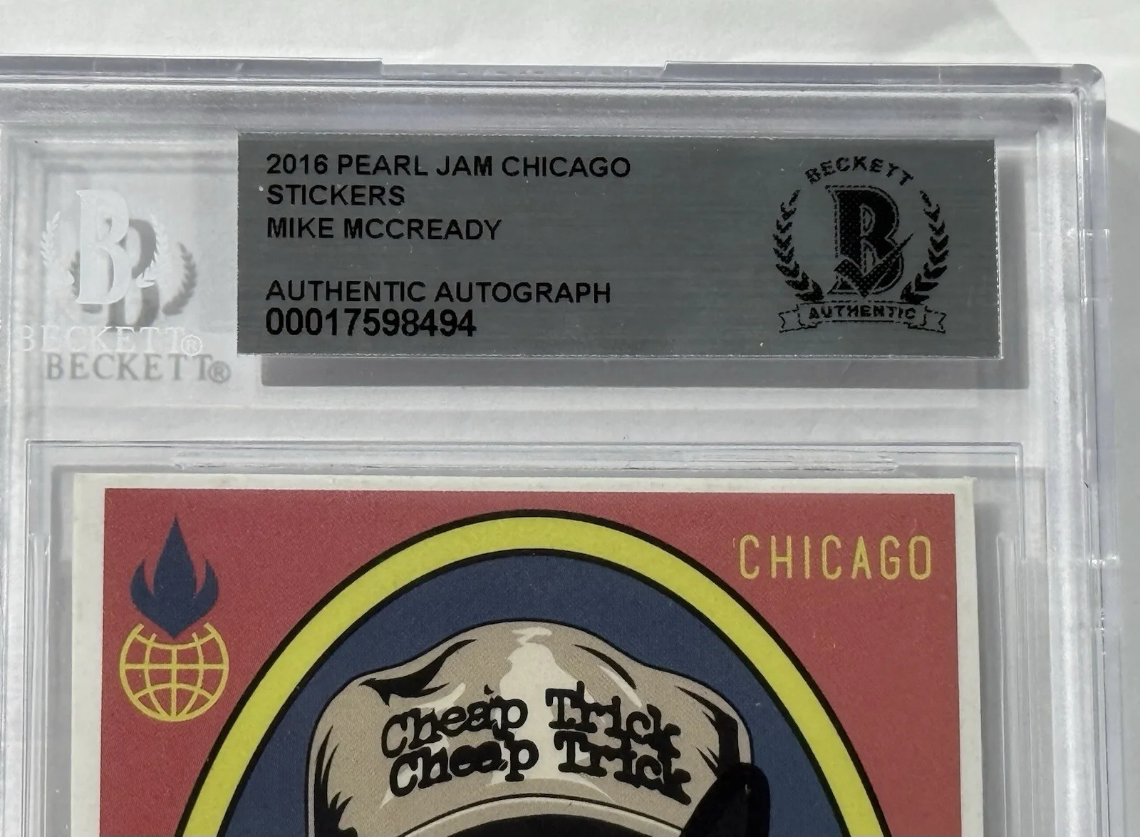 Mike Mccready signed Pearl Jam Sticker Card Chicago Wrigley Field beckett coa, изображение 3