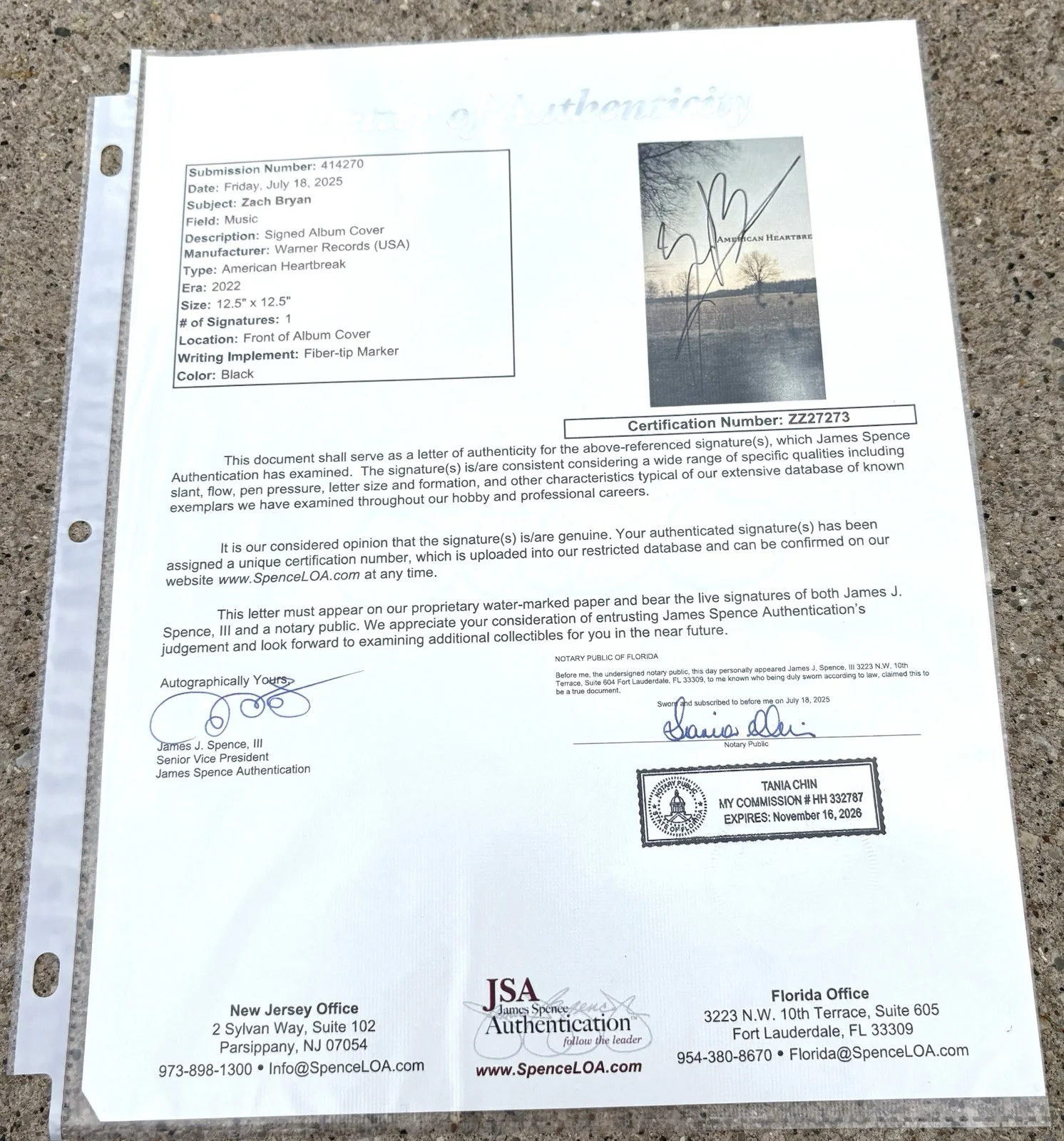 ZACH BRYAN SIGNED Vinyl JSA LETTER OF AUTHENTICITY American Heartbreak, изображение 4